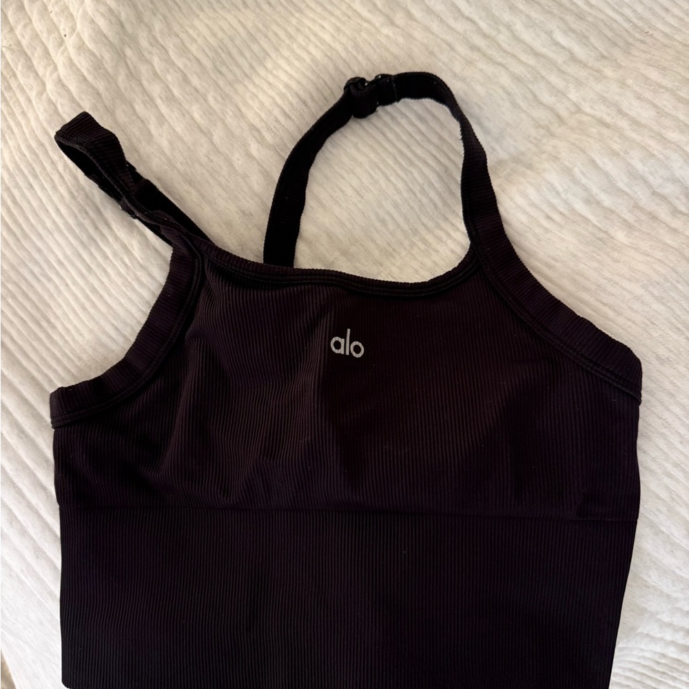ALO Yoga seamless Ribbed favorite bra Tank, black